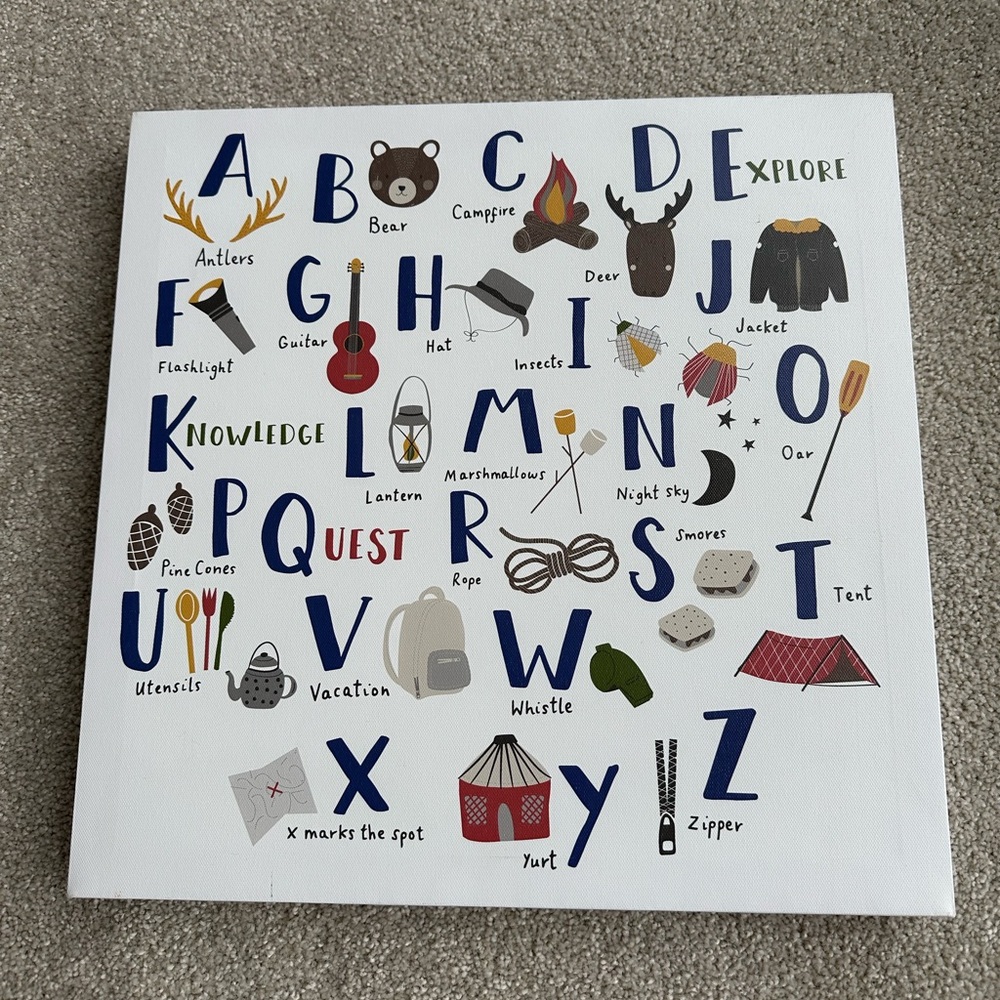 Camping themed alphabet canvas